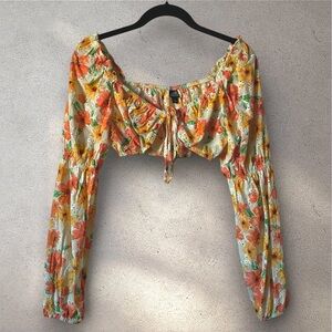 Wild Fable Yellow Orange Multi Embroidered Floral Crop Top | NWOT | Size Small